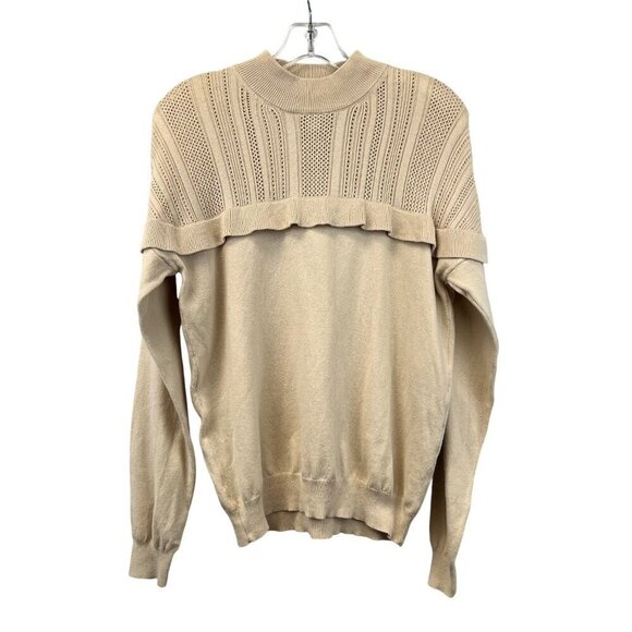 Everly Mock Neck Long Sleeve Beige Sweater Womens Size Medium Ruffle - Picture 1 of 9